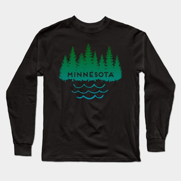 Minnesota Tree Silhouette Lake Nature Outdoors Souvenir Long Sleeve T-Shirt by Pine Hill Goods